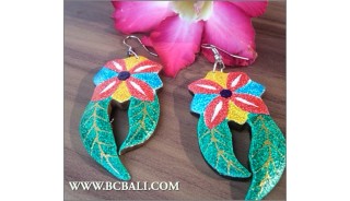 Bali Earring Flowers Wood Painting Carving